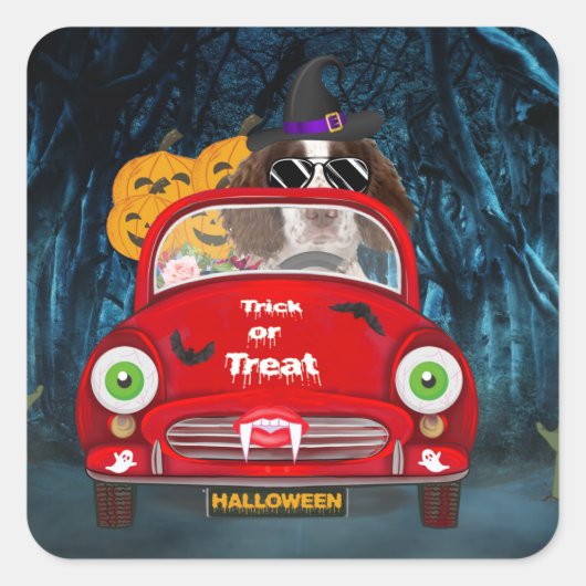 English Springer Spanischer Hund Car Beängstigend  Quadratischer Aufkleber (Vorderseite)