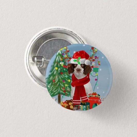 English Springer Spanischer Hund mit Weihnachtsges Button (Vorne & Hinten)