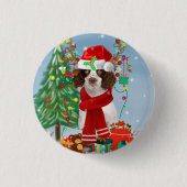 English Springer Spanischer Hund mit Weihnachtsges Button (Vorderseite)