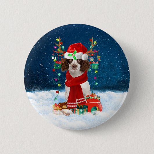 English Springer Spanischer Hund mit Weihnachtsges Button (Vorderseite)