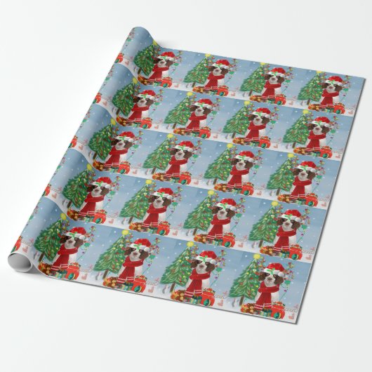 English Springer Spanischer Hund mit Weihnachtsges Geschenkpapier (Ungerollt)