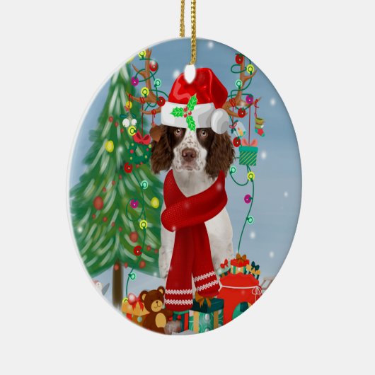 English Springer Spanischer Hund mit Weihnachtsges Keramik Ornament (Rechts)