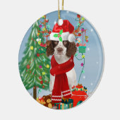 English Springer Spanischer Hund mit Weihnachtsges Keramik Ornament (Links)