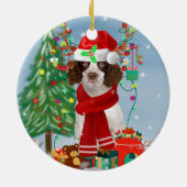English Springer Spanischer Hund mit Weihnachtsges Keramik Ornament (Hinten)