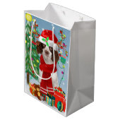 English Springer Spanischer Hund mit Weihnachtsges Mittlere Geschenktüte (Rückseite Schrägansicht)