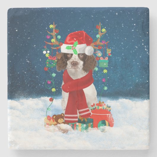 English Springer Spanischer Hund mit Weihnachtsges Steinuntersetzer (Vorderseite)