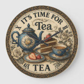 English tea room Teapot and scones kitchen Große Wanduhr (Vorderseite)