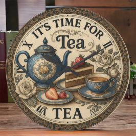  English tea room Teapot and scones kitchen Große Wanduhr