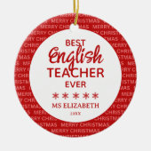 English Teacher Typografy Christmas Red Keramik Ornament (Vorne)