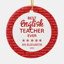 English Teacher Typografy Christmas Red Keramik Ornament