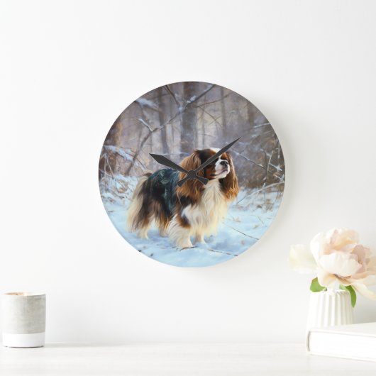 English Toy Spaniel Let It Snow Weihnachten Große Wanduhr (Zuhause)