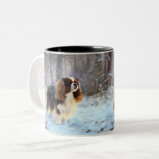 English Toy Spaniel Let It Snow Weihnachten Zweifarbige Tasse (Vorderseite Links)