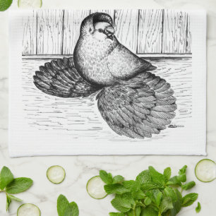 English Trumpeter Pigeon Ink Artwork Geschirrtuch