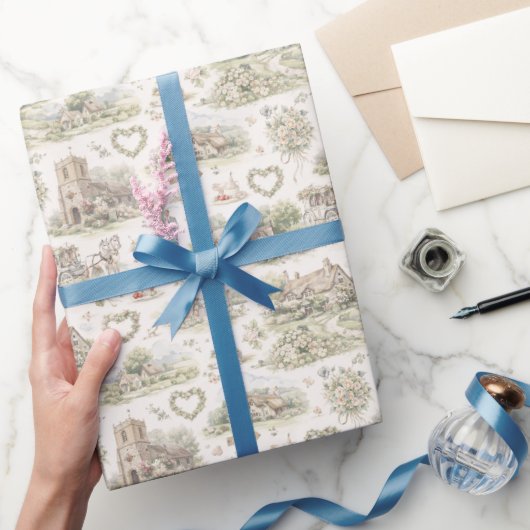 English Village Wedding Watercolor Pattern Geschenkpapier (Schenken)