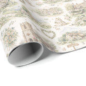 English Village Wedding Watercolor Pattern Geschenkpapier (Rolleneckpunkt)