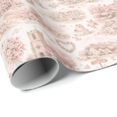 English Village Wedding Watercolor Pattern Pink Geschenkpapier (Rolleneckpunkt)