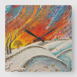 English Winterday Weihnachten Quadratische Wanduhr