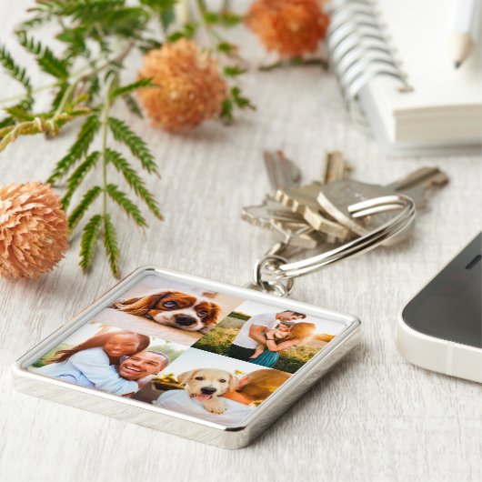 Engravable Metal 4 Photo Square Keychain Schlüsselanhänger (Seite)