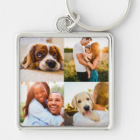 Engravable Metal 4 Photo Square Keychain