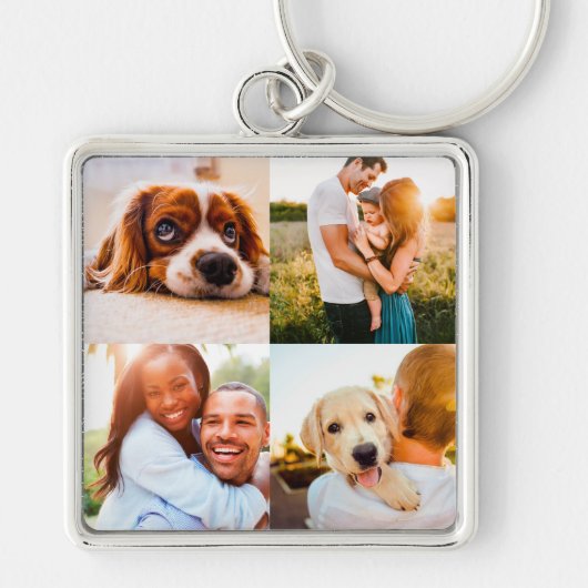 Engravable Metal 4 Photo Square Keychain Schlüsselanhänger (Vorne)