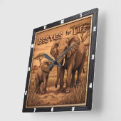 Engraved Besties Elephant Mother Calf Quadratische Wanduhr (Winkel)