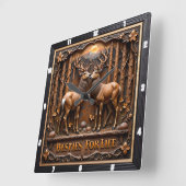 Engraved Deer Stag Pair Forest Quadratische Wanduhr (Winkel)
