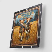 Engraved Dog Pair Blue Sky Field Quadratische Wanduhr (Winkel)