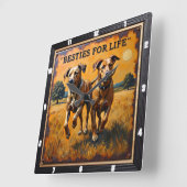 Engraved Dog Pair Sunset Field Quadratische Wanduhr (Winkel)