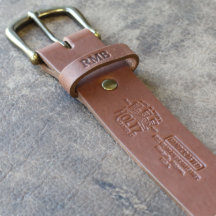 Engraved Fine Brown Leather with Brass Buckle Belt