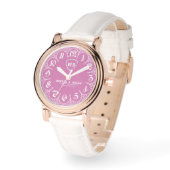 Engraved Monogram Couple Minimal Anniversary  pink Armbanduhr (Winkel)