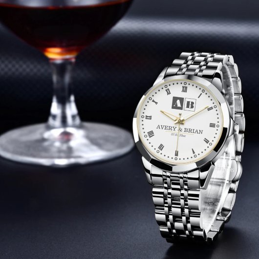 Engraved Monogram Couples Minimalist Personalized Armbanduhr