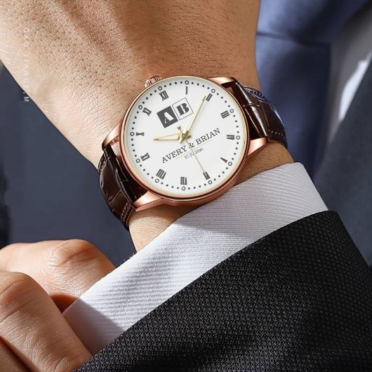 Engraved Monogram Couples Minimalist Personalized  Armbanduhr