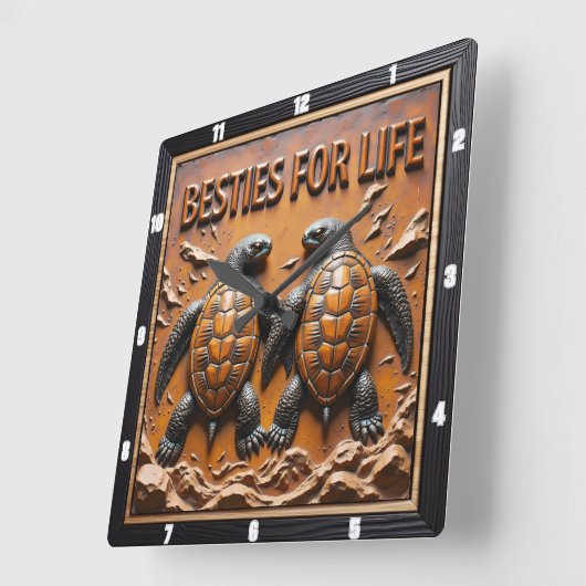Engraved Turtle Pair Ocean Besties Quadratische Wanduhr (Winkel)