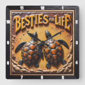 Engraved Turtle Pair Sand Besties Quadratische Wanduhr (Vorderseite)