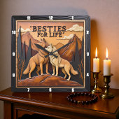 Engraved Wolf Pair Mountain Embrace Quadratische Wanduhr