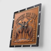 Engraved Wolf Pair Mountain Sunset Quadratische Wanduhr (Winkel)