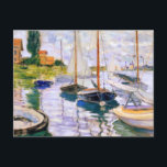 Engrboats on the Seine at Petit Claude Monet Postkarte<br><div class="desc">Segelboote an der Seine in Petit . Claude Monet. Niedliche Sommerlandschaft in warmen Farben. Auf dem See gibt es große Yachten mit Segel. Am Ufer befinden sich Häuser unter roten Dächern. Es sind leichte Wolken am Himmel. Reproduktion berühmter Kunstbilder im öffentlichen Bereich.</div>