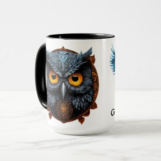 Enigma Ascendant: Apollyon Sigil Owl Weiße Tasse (Vorderseite Links)
