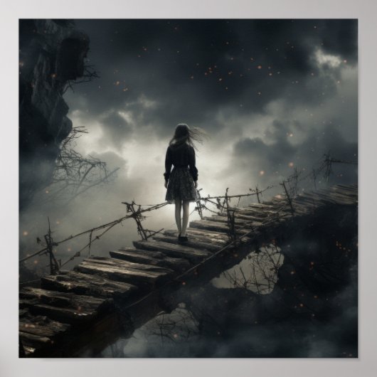 Enigmatic Beauty - Chinese Girl on Broken Bridge P Poster (Vorne)