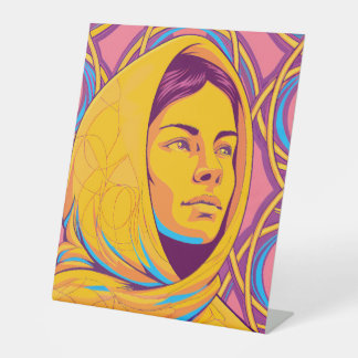 Enigmatic Brazilian Woman in Vibrant Pop Art Sockelschild