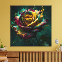 Enigmatisch Gelbe grüne Baccara-Rose Leinwanddruck