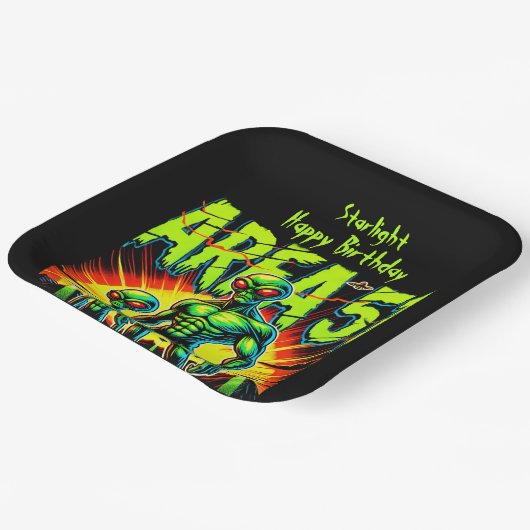 Enigmatische Außerirdischen erscheinen in der Nähe Pappteller (Gewinkelt)