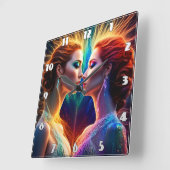 Enigmatische Dualität animierter rothaariger Model Quadratische Wanduhr (Winkel)