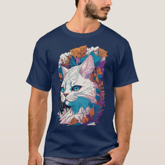 Enigmatische weiße Katze Detaillierte Illustration T-Shirt
