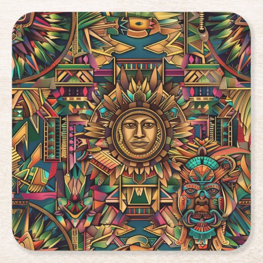 Enigmatischer blauer "Aztec Dream" Trinkküste Rechteckiger Pappuntersetzer (Vorderseite)