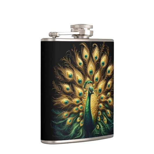 Enigmatischer Pfau in Verdant Plumage Flachmann (Rechts)