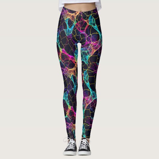 Enigmatisches Neon Filament Web Design Leggings (Vorderseite)