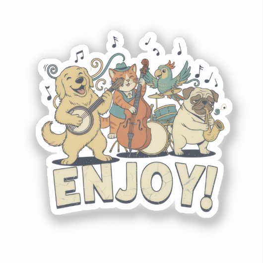 “Enjoy – Cute Pets Playing Musical Instruments Aufkleber (Vorderseite)
