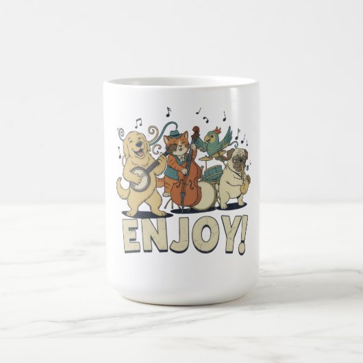“Enjoy – Cute Pets Playing Musical Instruments Kaffeetasse (Mittel)