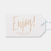 "Enjoy" Rose Gold Calligraphy Gastgeschenk Hochzei Geschenkanhänger (Vorderseite (Horizontal))